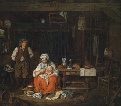 Bäuerliches Interieur mit einer stillenden jungen Mutter von Pierre Alexandre Wille